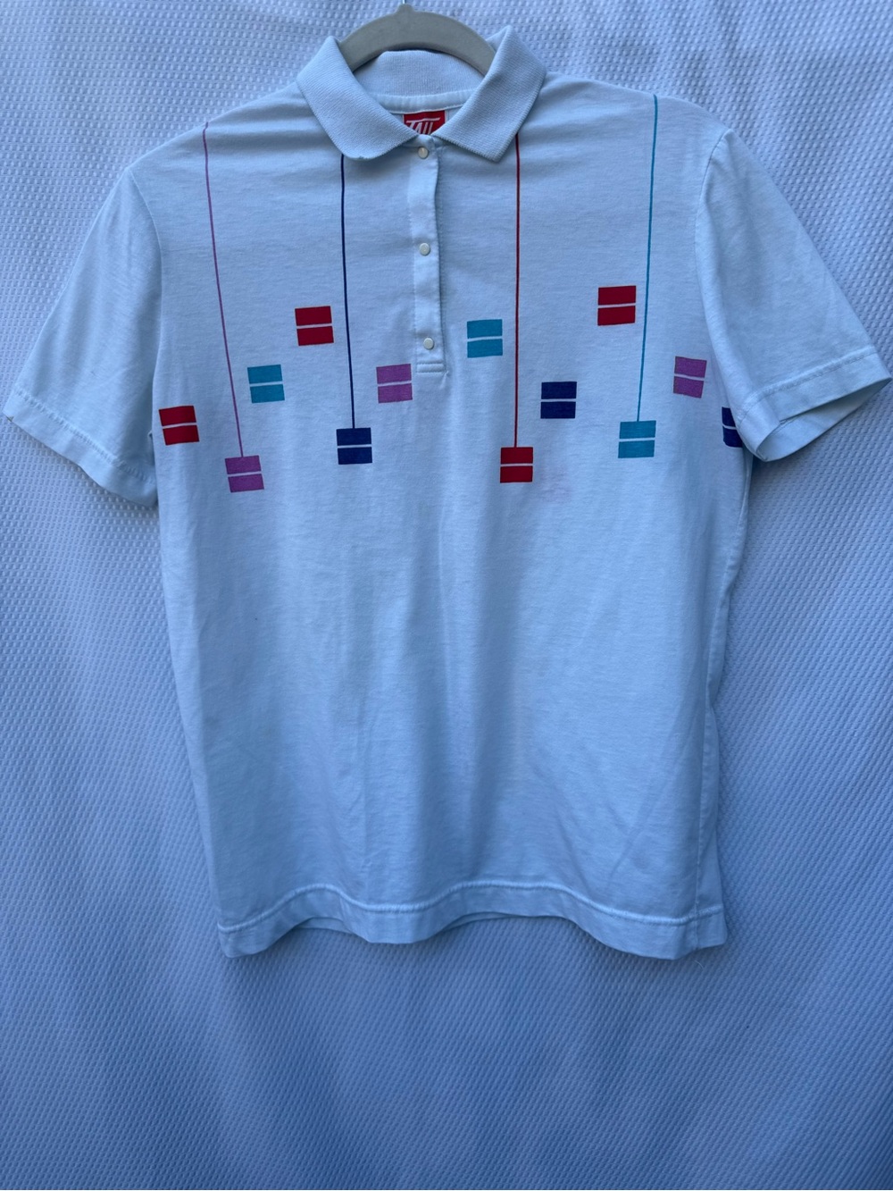 Tail White Polo with Multicolor Block Stripe Accents